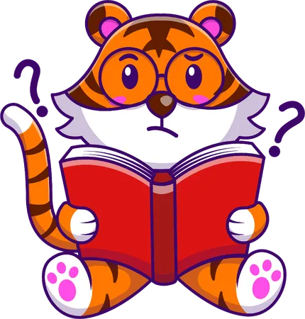 Tiger reading Book  イラスト