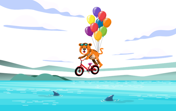 Tiger rides a bicycle Illustration