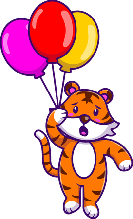 Tiger schwebt mit Ballon  Illustration