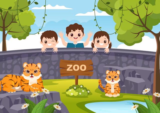 Tiger with kids Illustration