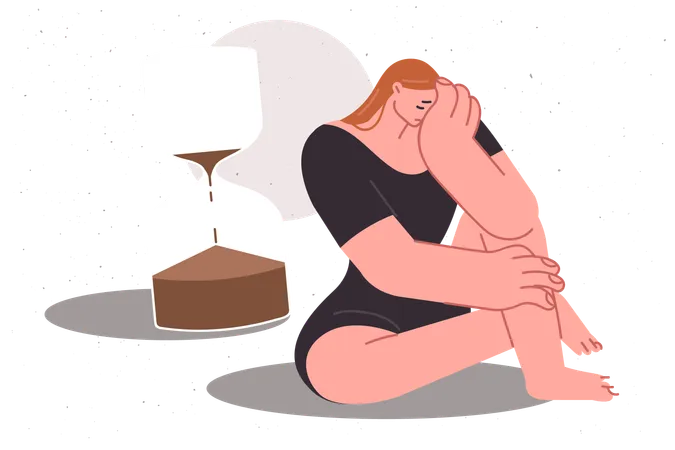 Tight Deadlines Negatively Affect Psychological State Of Girl Crying Sitting Near Large Hourglass Problem Of Lack Of Time And Deadlines Causes Stress And Frustration For Woman In Need Of Support Illustration