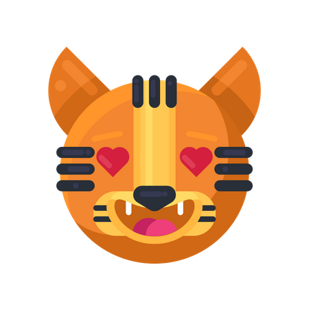 Tigre con corazones en la expresión de los ojos.  Ilustración