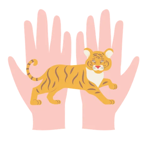 Tigre dans les mains  Illustration