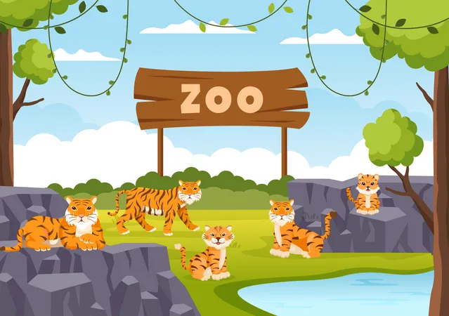 Tigre en el zoológico  Ilustración