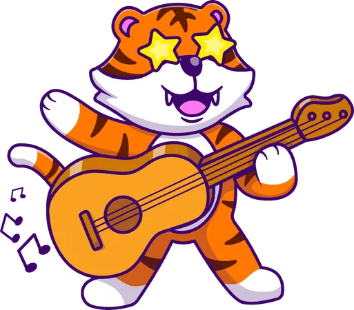 Tigre jouant de la guitare acoustique  Illustration