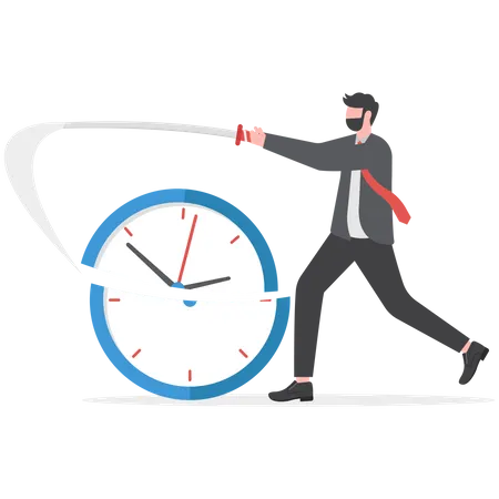 Time Allocation Businessman Cutting A Watch With A Sword Illustration