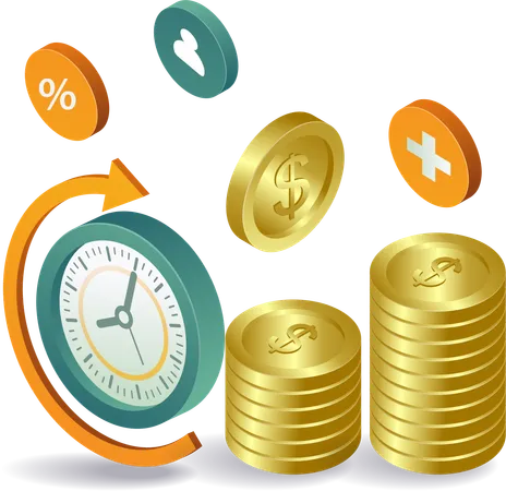 Time clock with business money  Illustration