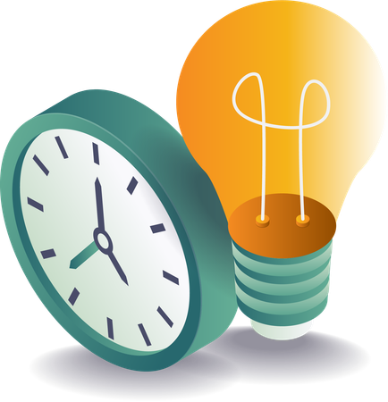 Time clock with light bulb  Illustration