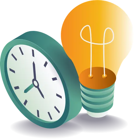 Time clock with light bulb  Illustration