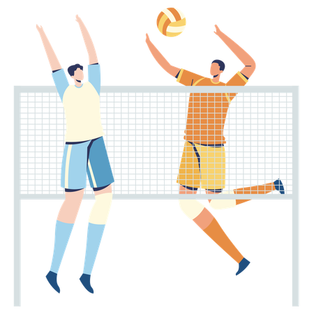 Time de vôlei Bloqueando bola de vôlei  Ilustração