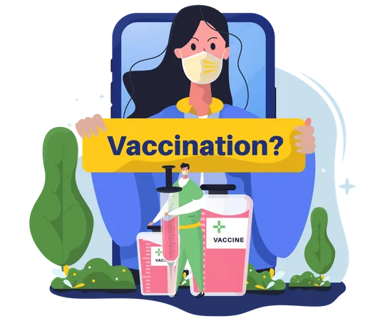 Illustration Of Medical Health Care With Woman Holding Banner Asking About Vaccinations Illustration
