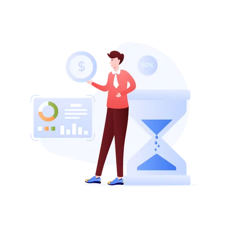 Person With Dollar And Timer Concept Of Time Is Money Flat Illustration Illustration