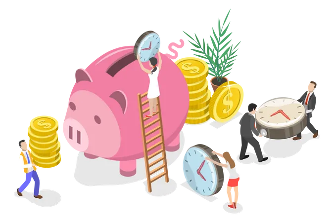 3 D Isometric Flat Vector Conceptual Illustration Of Time Is Money Time Management And Planning 일러스트레이션
