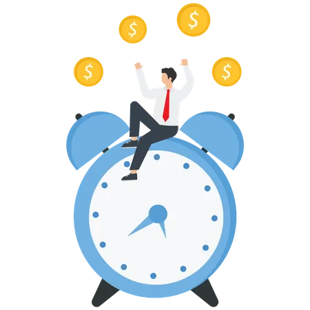 Time Is Money Long Term Return On Investment Pension Fund Concept Interest Return On Investment Deposit Shares Smart Business Investor Is Sitting On The Clock Time To Get Your Money Vector Illustration