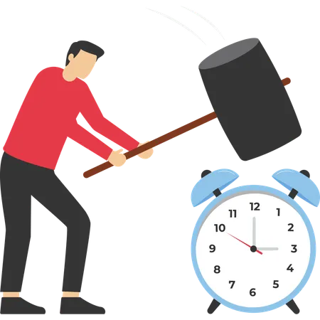 Time Management Businessman Manager Or Office Worker Using Hammer To Break The Clock To Manage Time For Projects Deadline Illustration