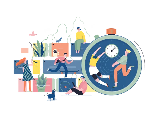 Technology 1 Time Management Modern Flat Vector Concept Digital Illustration Of Time Management Metaphor A Stopwatch Timeline And People In Workflow Creative Landing Web Page Design Template Illustration