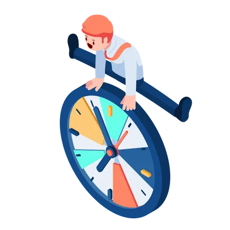 Flat 3 D Isometric Businessman Jumping Over The Clock Time Management Concept Illustration