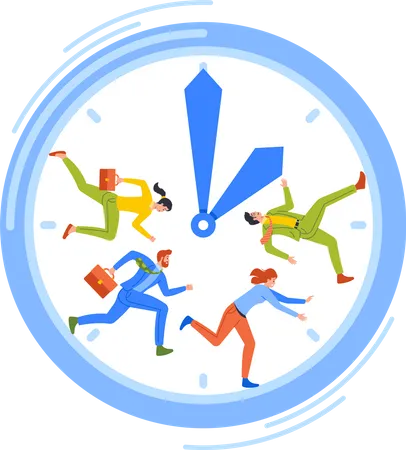 Business People Race Time Management Overwork Concept Anxious Busy Businessmen And Businesswomen Run Inside Of Huge Clock Deadline Working Productivity Cartoon Flat Vector Illustration Illustration