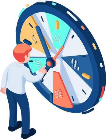 Flat 3 D Isometric Businessman Standing With Time Management Clock Time Management Concept Illustration