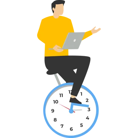 Time Management The Concept Of Speed And Urgency Set To Finish The Project Within Deadline Productivity Or Efficiency To Get The Job Done Smart Businessman Working Hours Driving The Laptop Computer Illustration