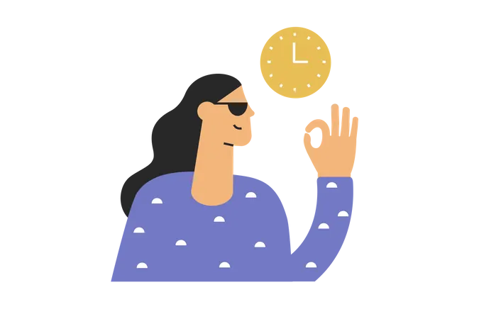 The Young Woman Is On Time Made Deadline And It Shows OK Vector Illustration Made In Flat Designer On Transparent Layer Illustration