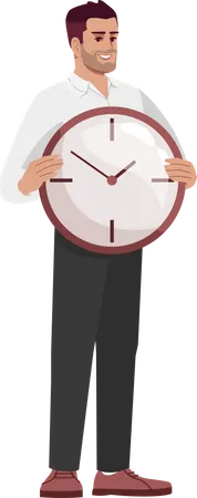 Workers Time Management Skills Semi Flat RGB Color Vector Illustration Employee Holding Clock Isolated Cartoon Character On White Background Meeting Deadlines Self Efficacy Concept Illustration