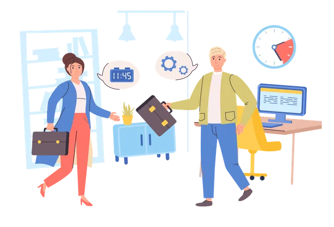 Time Management Concept Man And Woman Work Together In Office Planning Work Tasks Organize Workflow Optimization Process Productivity And Deadlines Vector Illustration In Trendy Flat Design Illustration