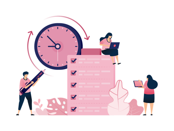 Time management from agendas and schedules checked on clipboard for time efficiency  Illustration