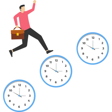 Time Management Technique Set The Time To Rush Businessman Walking On Clock Time Group Self Discipline Time Discipline Task Deadline Flat Vector Illustration On A White Background Illustration