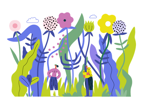Tiny people in grass  Illustration