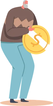 Tiny Senior Man With Huge Golden Coin Pension Growth Money Savings Pensioner Wealth And Retirement Concept Single Male Character Investment Budget Planning Cartoon People Vector Illustration 일러스트레이션