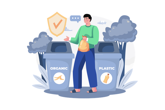 Tirar la basura al contenedor correcto  Ilustración