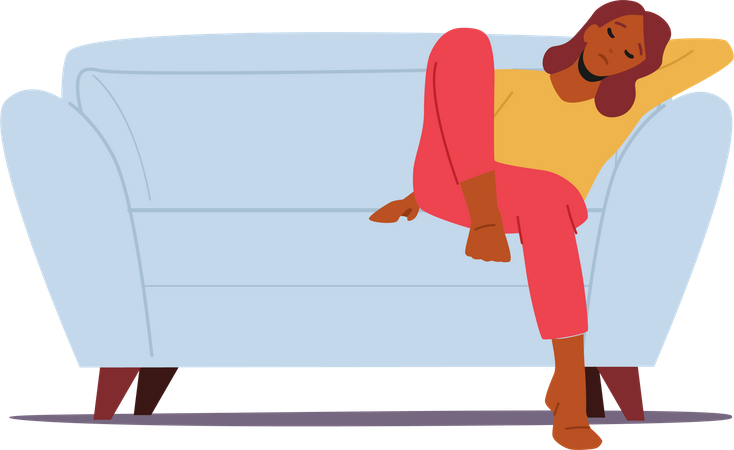 Tired African Woman Sitting on Sofa  Illustration