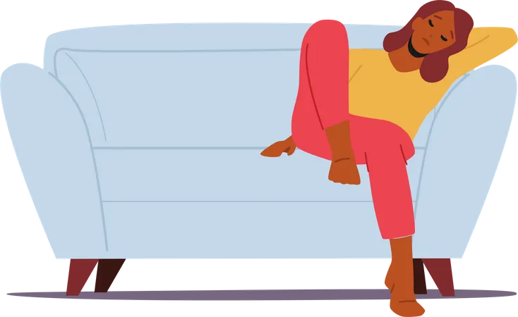 Tired African Woman Sitting on Sofa  Illustration