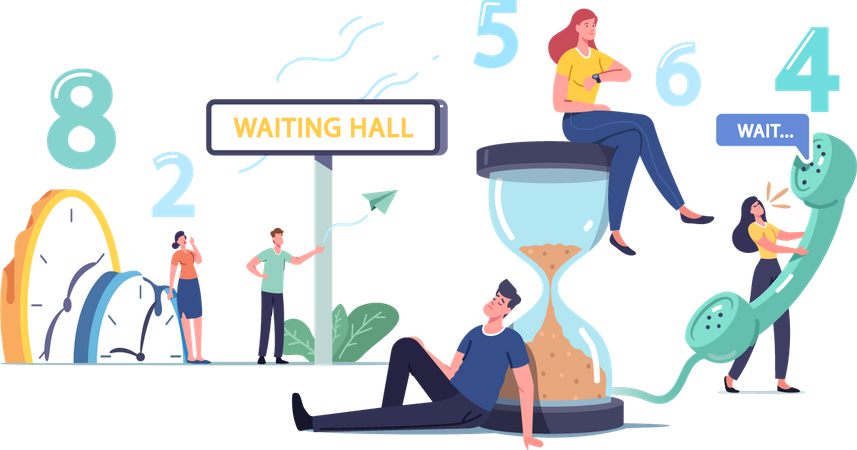 Tired and Bored people Too Long Waiting in Office Hall  Illustration