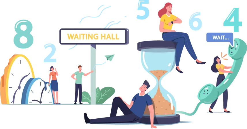 Tired and Bored people Too Long Waiting in Office Hall  Illustration