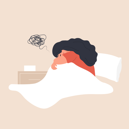 Tired and upset woman having difficulty falling asleep Illustration