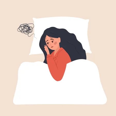 Tired and upset woman suffer from insomnia  Illustration