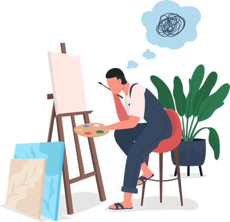 Tired artist at easel  Illustration