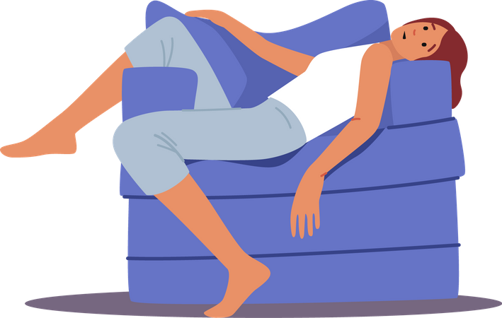 Tired Asleep Female Lying on Armchair  Illustration