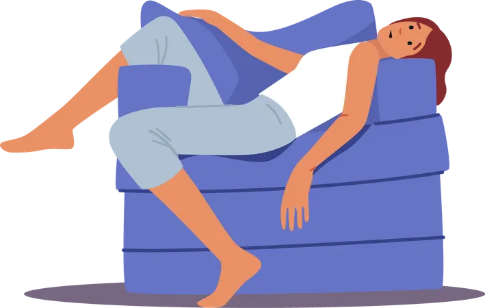 Tired Asleep Female Lying on Armchair  Illustration