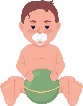 Tired baby boy with pacifier and ball  イラスト