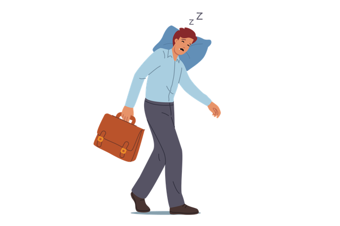 Tired business man sleeps while walking  Illustration