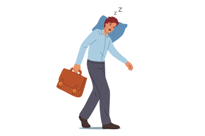 Tired business man sleeps while walking  Illustration