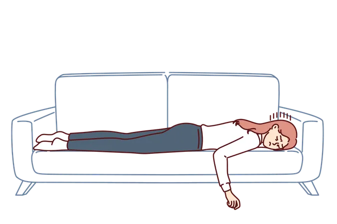 Tired business woman is sleeping on couch  Illustration