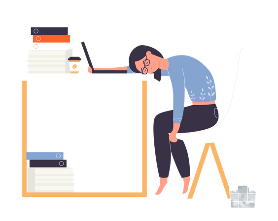 Tired business woman sleeping on desk  Illustration