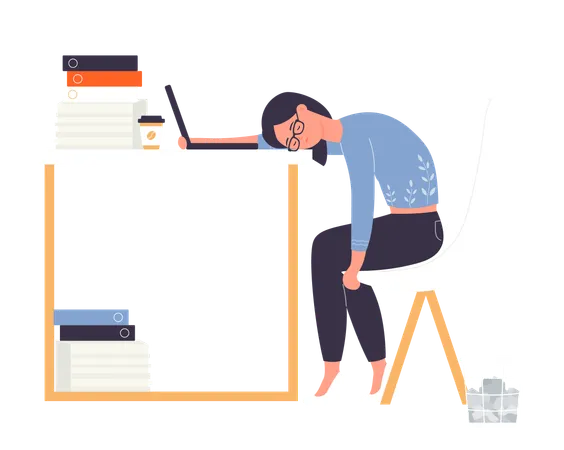 Tired business woman sleeping on desk  Illustration