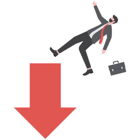 Tired businessman falling from the arrow of decline  Illustration