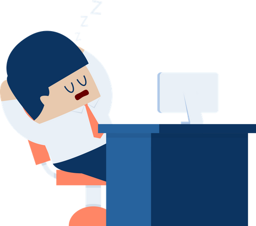 Tired businessman falls asleep at his desk Illustration