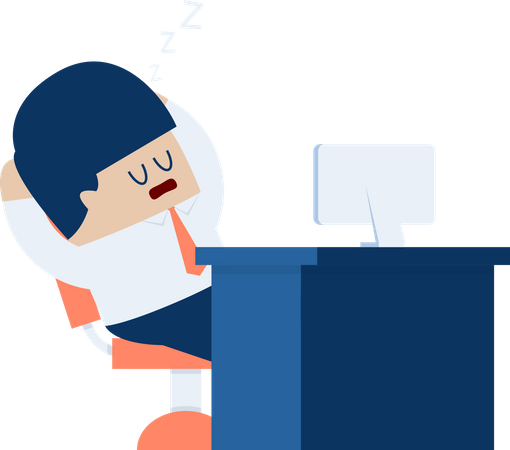 Tired businessman falls asleep at his desk  Illustration